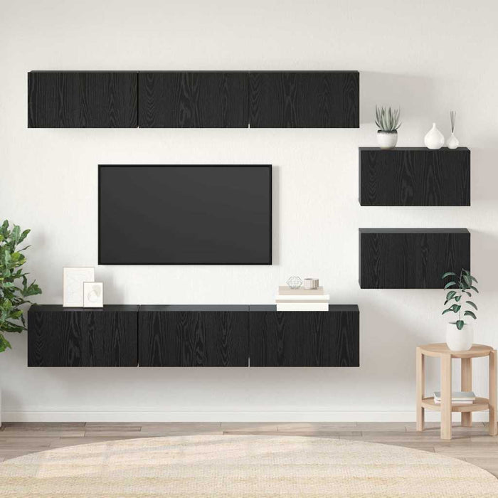 Set comodă TV Pe perete 8 pcs Stejar negru 60 x 30 x 30.5 cm - WALTI WALTI