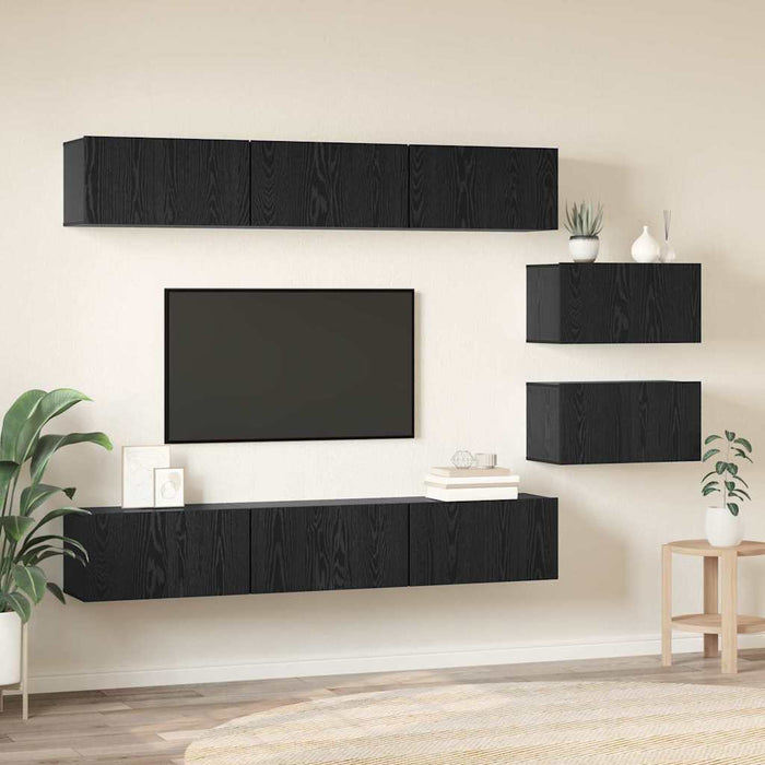 Set comodă TV Pe perete 8 pcs Stejar negru 60 x 30 x 30.5 cm - WALTI WALTI
