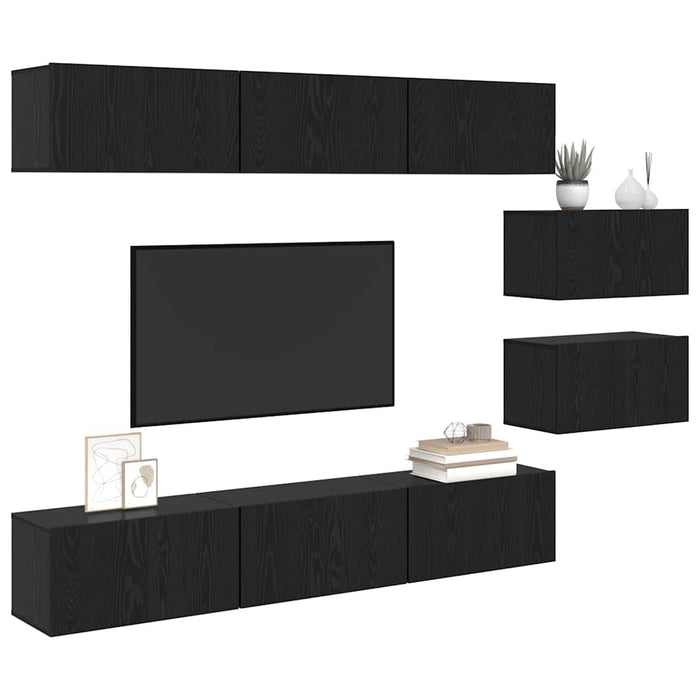 Set comodă TV Pe perete 8 pcs Stejar negru 60 x 30 x 30.5 cm - WALTI WALTI