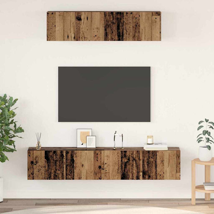Set dulap TV Pe perete Altele cu depozitare cu ușă 4 pcs Lemn vechi Mediu Lemn compozit - WALTI WALTI