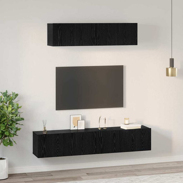 Dulap pentru TV pe Perete Altele cu depozitare cu ușă 4 pcs Stejar Negru - WALTI WALTI