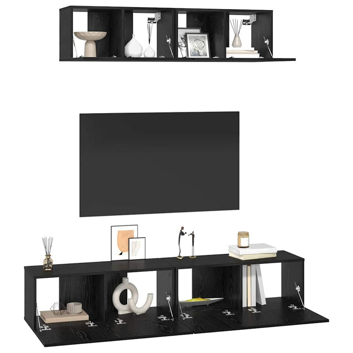Dulap pentru TV pe Perete Altele cu depozitare cu ușă 4 pcs Stejar Negru - WALTI WALTI