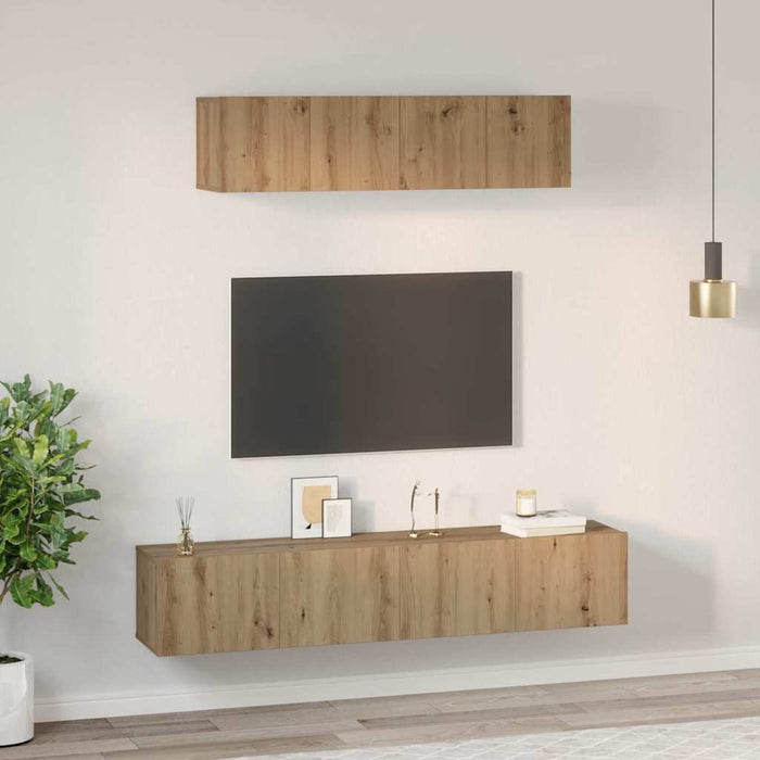Set dulap TV 4 pcs stejar artizanal Mediu 80 x 30 x 30 cm - WALTI WALTI