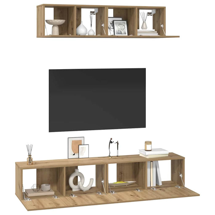 Set dulap TV 4 pcs stejar artizanal Mediu 80 x 30 x 30 cm - WALTI WALTI