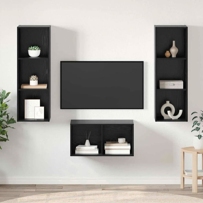 Set dulap TV Stejar negru 37 x 37 x 107 cm Lemn compozit - WALTI WALTI