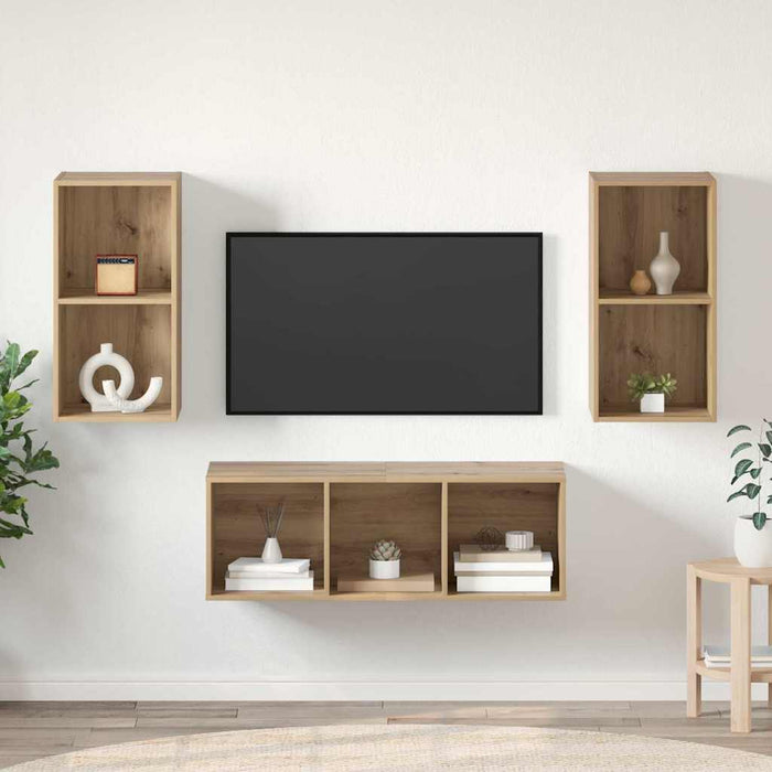 Set dulap TV stejar artizanal 37 x 37 x 107 cm Lemn compozit - WALTI WALTI