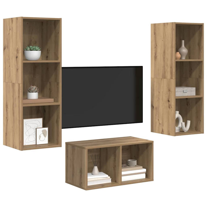Set dulap TV stejar artizanal 37 x 37 x 107 cm Lemn compozit - WALTI WALTI