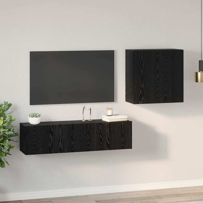 Set Dulap TV cu raft cu depozitare cu ușă 4 pcs Stejar negru 120 x 30 x 30 cm - WALTI WALTI