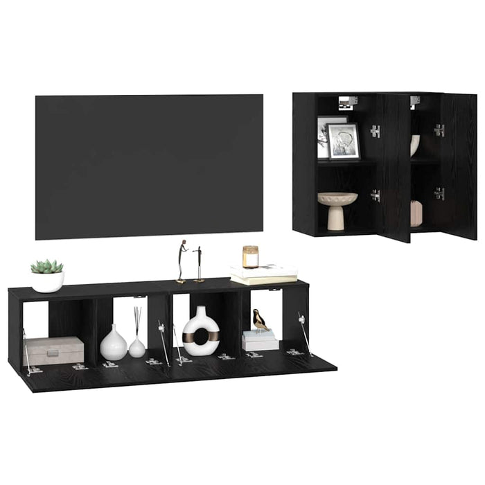 Set Dulap TV cu raft cu depozitare cu ușă 4 pcs Stejar negru 120 x 30 x 30 cm - WALTI WALTI