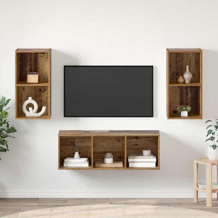 Set comodă TV Pe perete 3 pcs Lemn Vechi Lemn compozit - WALTI WALTI