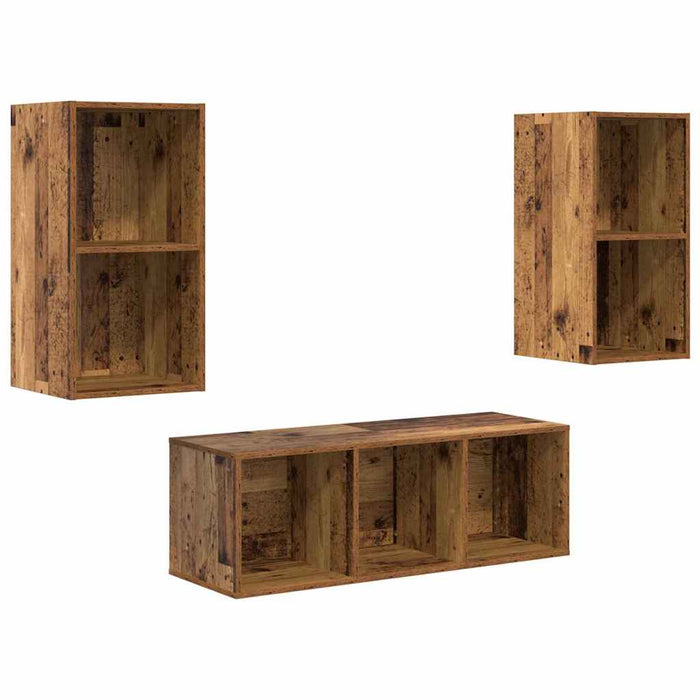 Set comodă TV Pe perete 3 pcs Lemn Vechi Lemn compozit - WALTI WALTI