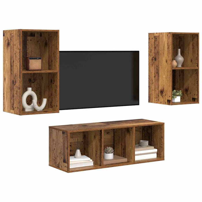 Set comodă TV Pe perete 3 pcs Lemn Vechi Lemn compozit - WALTI WALTI