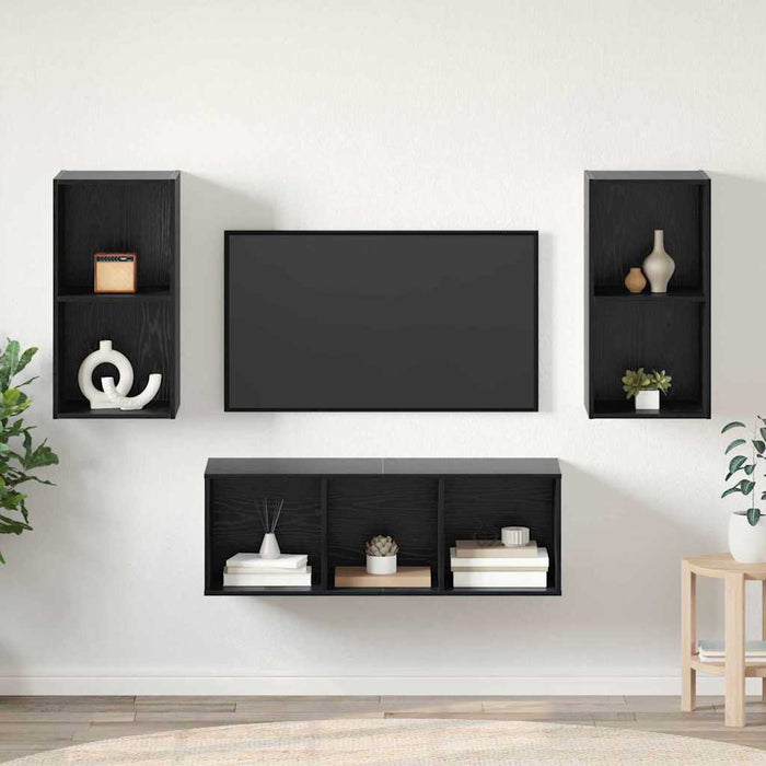 Set comodă TV Pe perete 3 pcs Stejar Negru Lemn compozit - WALTI WALTI