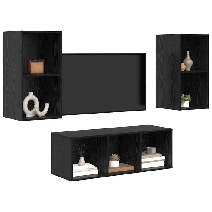 Set comodă TV Pe perete 3 pcs Stejar Negru Lemn compozit - WALTI WALTI