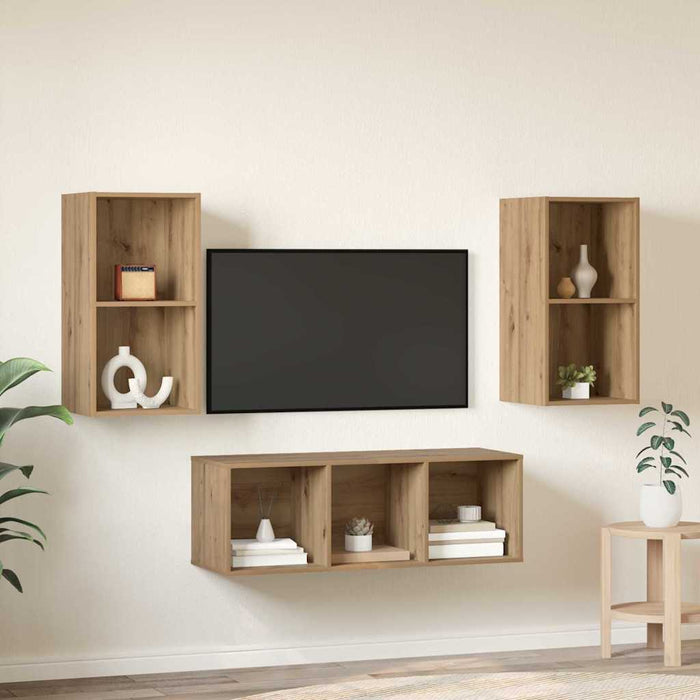 Set comodă TV Pe perete 3 pcs Stejar Artizanal Lemn compozit - WALTI WALTI