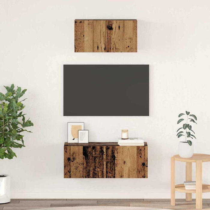 Set comodă TV Pe perete 2 pcs Lemn Vechi Lemn compozit - WALTI WALTI