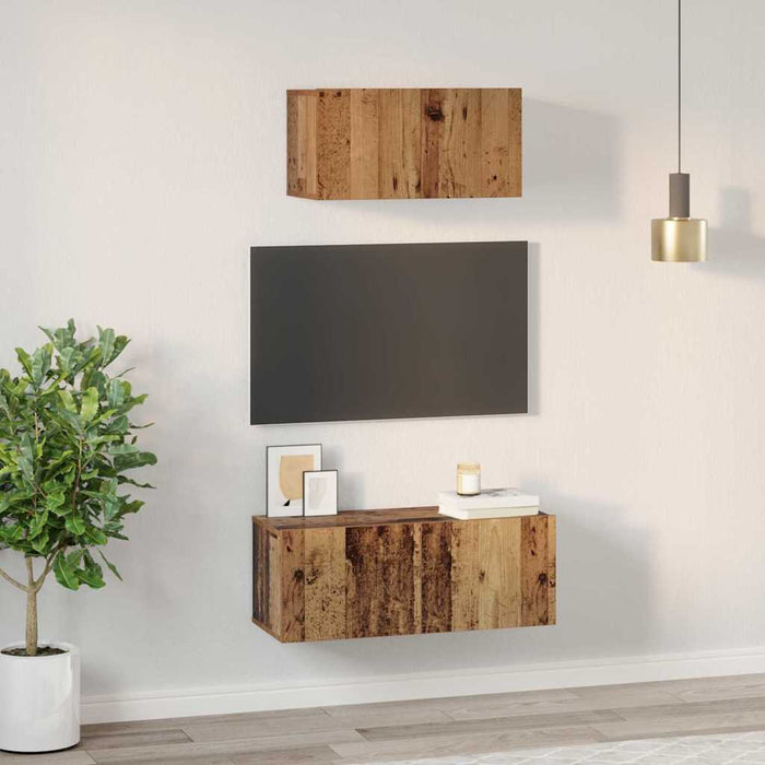 Set comodă TV Pe perete 2 pcs Lemn Vechi Lemn compozit - WALTI WALTI