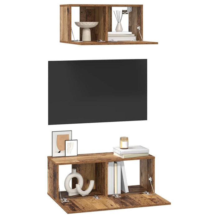 Set comodă TV Pe perete 2 pcs Lemn Vechi Lemn compozit - WALTI WALTI