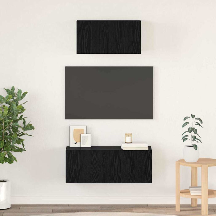 Set comodă TV Pe perete 2 pcs Stejar Negru Lemn compozit WALTI