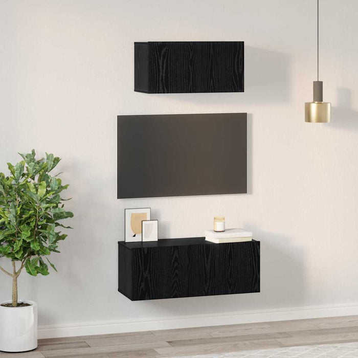 Set comodă TV Pe perete 2 pcs Stejar Negru Lemn compozit WALTI