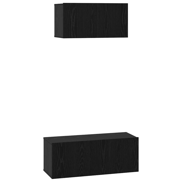 Set comodă TV Pe perete 2 pcs Stejar Negru Lemn compozit WALTI