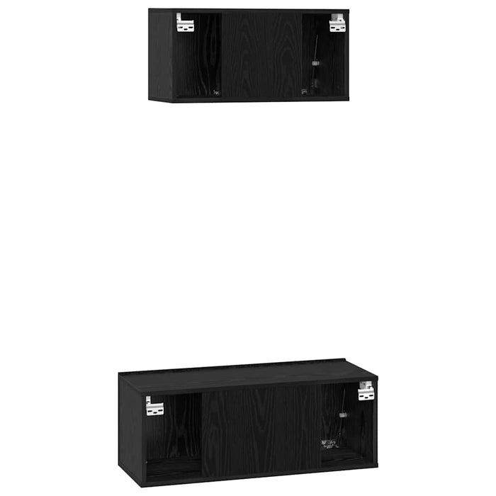 Set comodă TV Pe perete 2 pcs Stejar Negru Lemn compozit WALTI