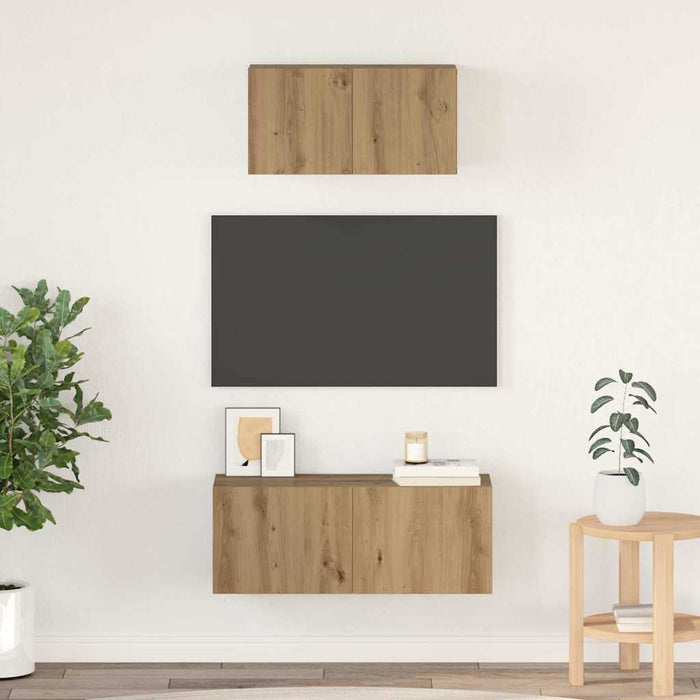 Set comodă TV Pe perete 2 pcs Stejar Artizanal Lemn compozit - WALTI WALTI