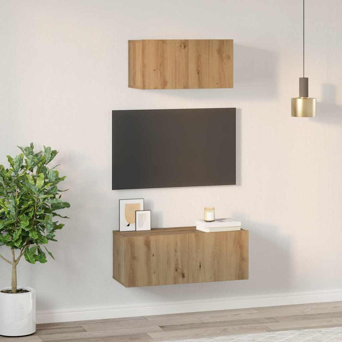Set comodă TV Pe perete 2 pcs Stejar Artizanal Lemn compozit - WALTI WALTI