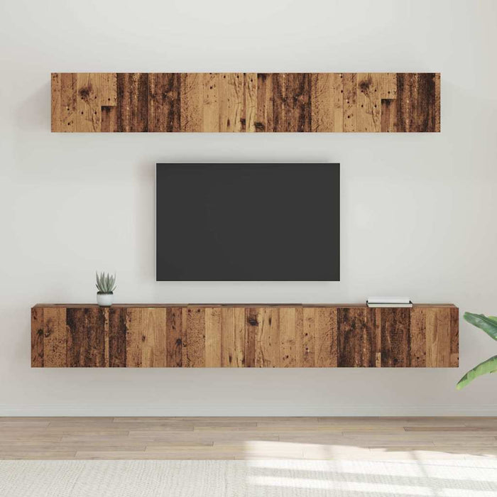 Set dulap TV cu raft Pe perete cu depozitare cu ușă 5 pcs Lemn vechi Mediu Lemn compozit - WALTI WALTI