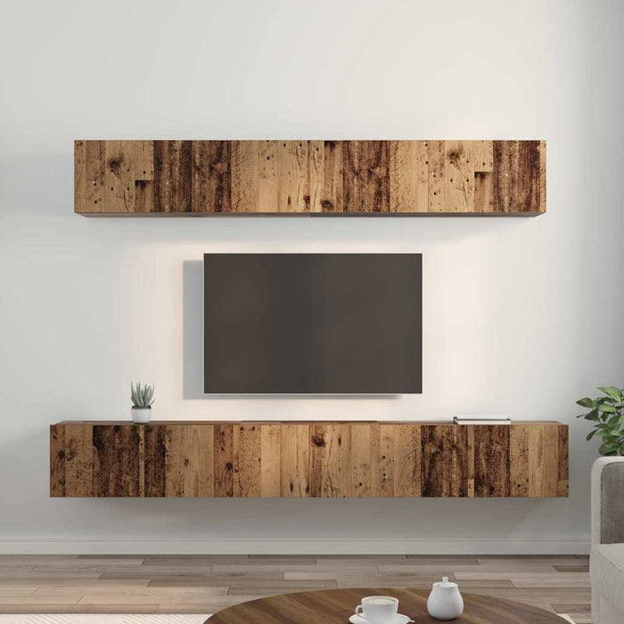 Set dulap TV cu raft Pe perete cu depozitare cu ușă 5 pcs Lemn vechi Mediu Lemn compozit - WALTI WALTI