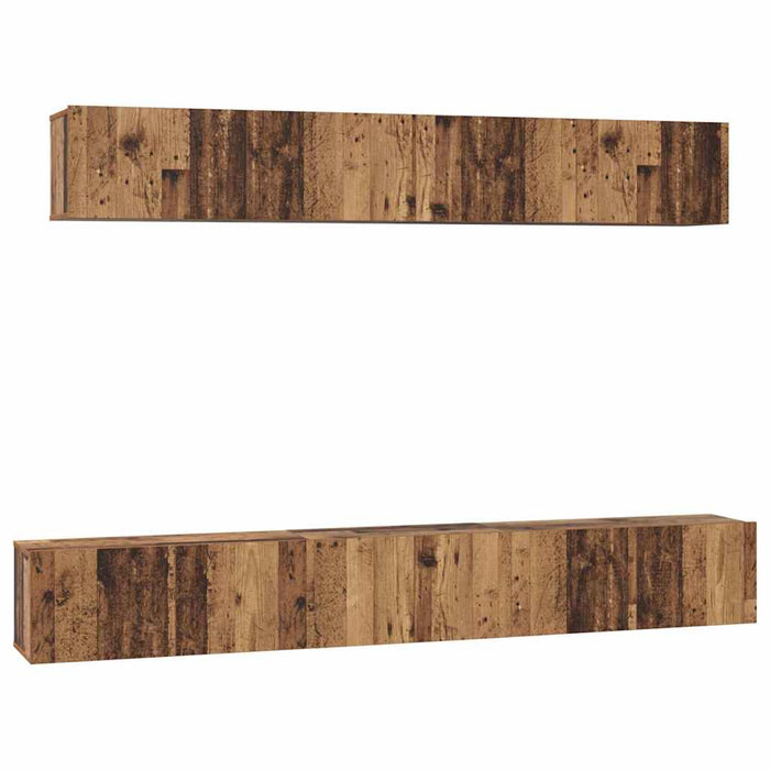 Set dulap TV cu raft Pe perete cu depozitare cu ușă 5 pcs Lemn vechi Mediu Lemn compozit - WALTI WALTI