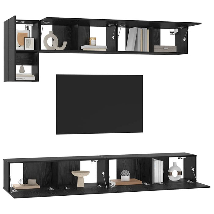 Set comodă TV cu raft cu depozitare cu ușă 5 pcs Stejar Negru - WALTI WALTI