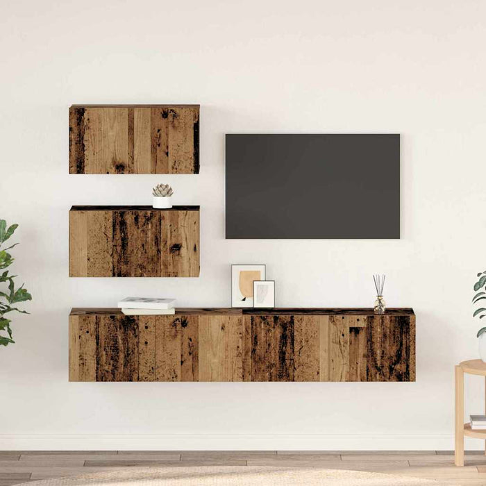 Set comodă TV Pe perete cu depozitare cu ușă 4 pcs Lemn vechi 80 x 30 x 30 cm - WALTI WALTI