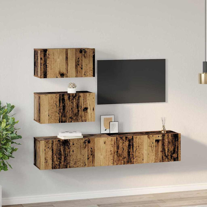 Set comodă TV Pe perete cu depozitare cu ușă 4 pcs Lemn vechi 80 x 30 x 30 cm - WALTI WALTI
