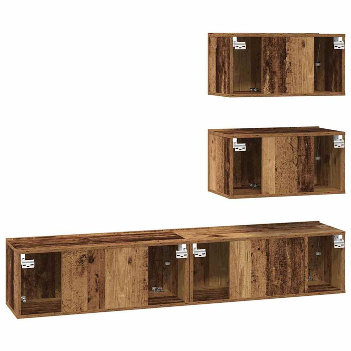 Set comodă TV Pe perete cu depozitare cu ușă 4 pcs Lemn vechi 80 x 30 x 30 cm - WALTI WALTI