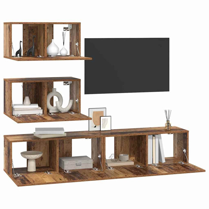 Set comodă TV Pe perete cu depozitare cu ușă 4 pcs Lemn vechi 80 x 30 x 30 cm - WALTI WALTI