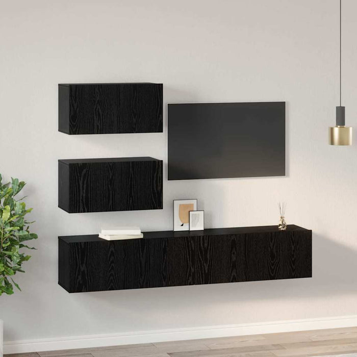 Set comodă TV Pe perete 4 pcs Stejar Negru Lemn prelucrat - WALTI WALTI