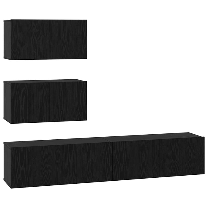 Set comodă TV Pe perete 4 pcs Stejar Negru Lemn prelucrat - WALTI WALTI