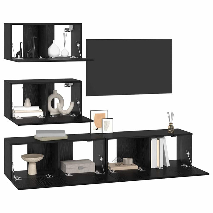 Set comodă TV Pe perete 4 pcs Stejar Negru Lemn prelucrat - WALTI WALTI