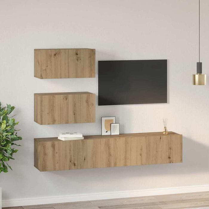 Set comodă TV Pe perete 4 pcs stejar artizanal 80 x 30 x 30 cm - WALTI WALTI