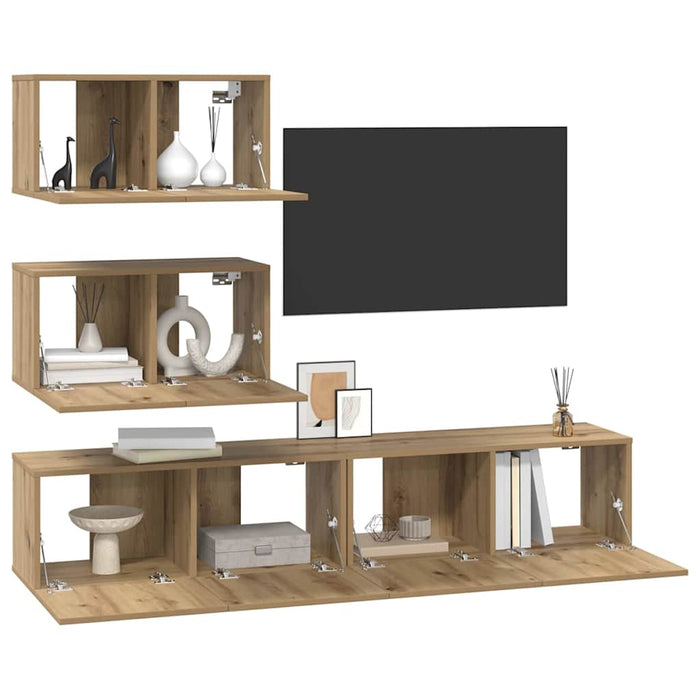 Set comodă TV Pe perete 4 pcs stejar artizanal 80 x 30 x 30 cm - WALTI WALTI