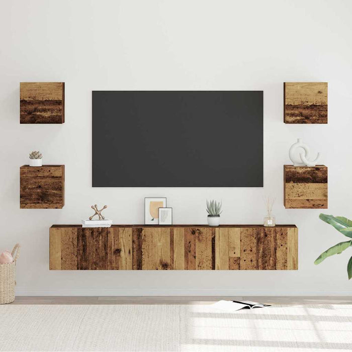 Set comodă TV Pe perete 7 pcs Lemn Vechi Lemn compozit - WALTI WALTI