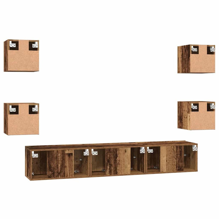 Set comodă TV Pe perete 7 pcs Lemn Vechi Lemn compozit - WALTI WALTI