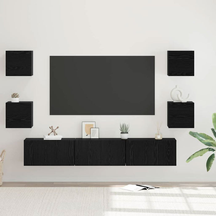 Set comodă TV Pe perete 7 pcs Stejar Negru Lemn compozit - WALTI WALTI