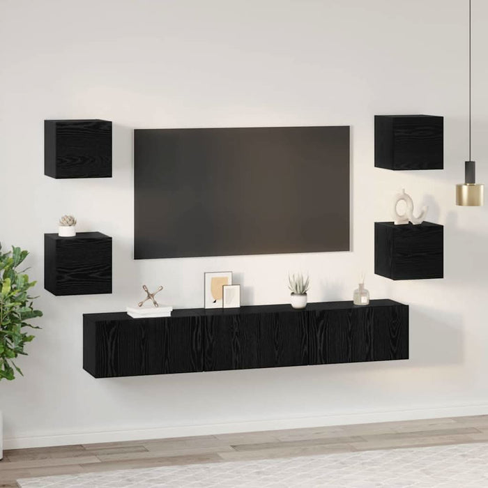 Set comodă TV Pe perete 7 pcs Stejar Negru Lemn compozit - WALTI WALTI