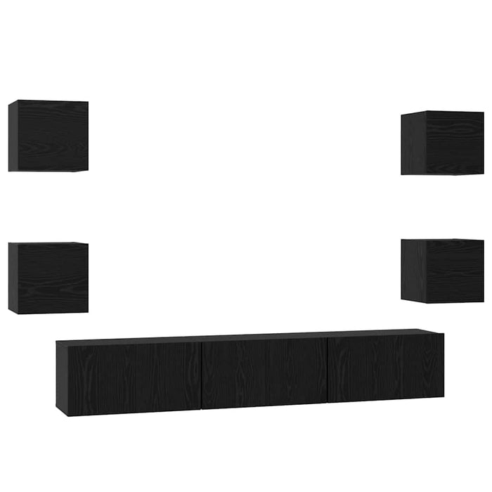 Set comodă TV Pe perete 7 pcs Stejar Negru Lemn compozit - WALTI WALTI