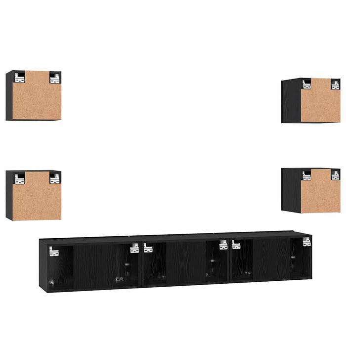 Set comodă TV Pe perete 7 pcs Stejar Negru Lemn compozit - WALTI WALTI