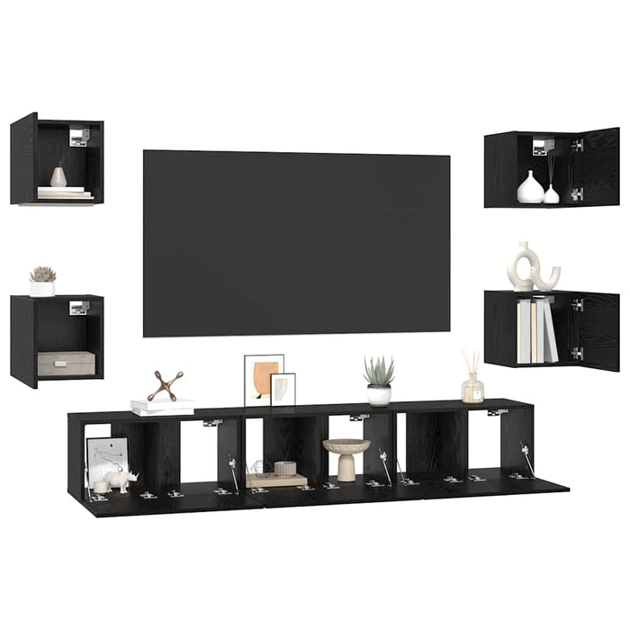 Set comodă TV Pe perete 7 pcs Stejar Negru Lemn compozit - WALTI WALTI