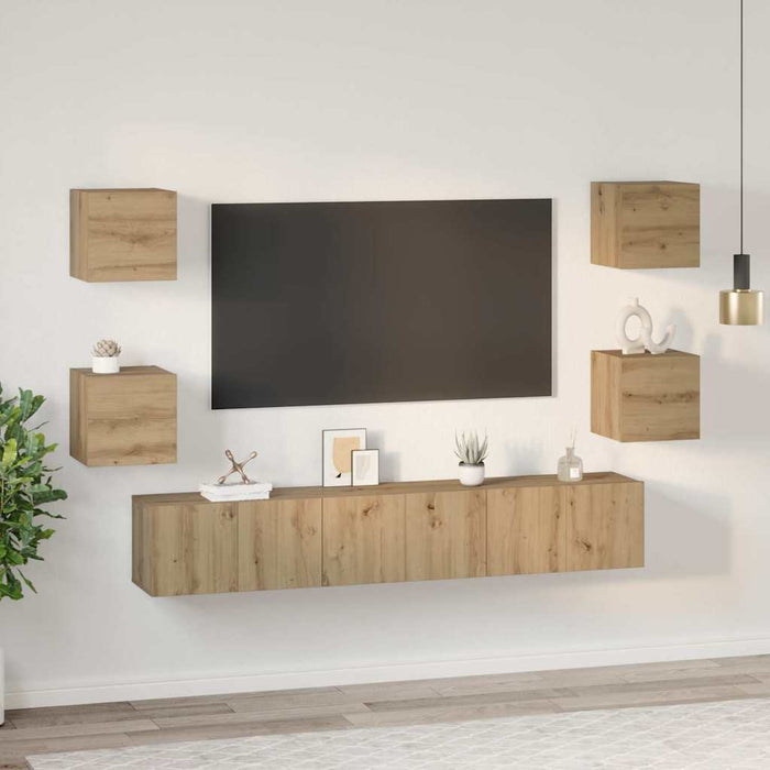 Set comodă TV 7 pcs Stejar Artizanal Lemn compozit WALTI