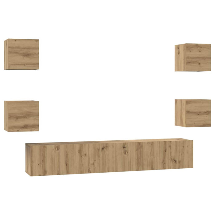 Set comodă TV 7 pcs Stejar Artizanal Lemn compozit WALTI